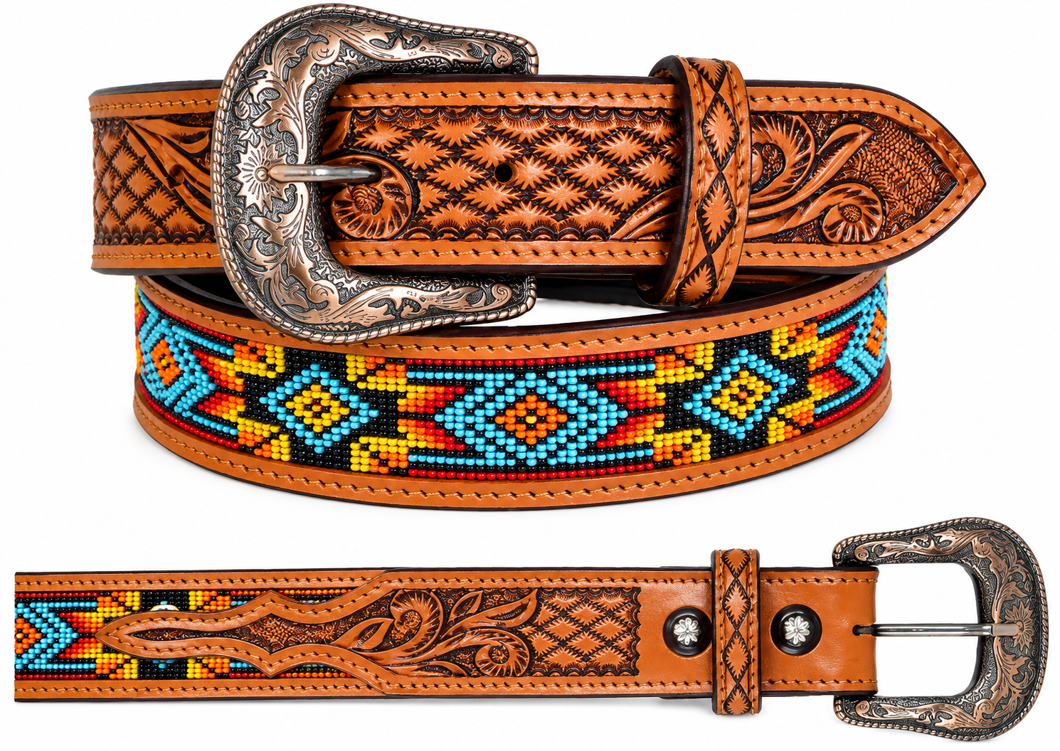 Rainbow Aztec Inlay Tooling Belt